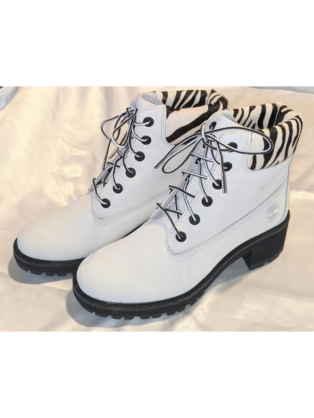 Timberland Women’s Kinsley Safari Zebra Boots 6‑Inch Nubuck Block Heel 10M NWOB